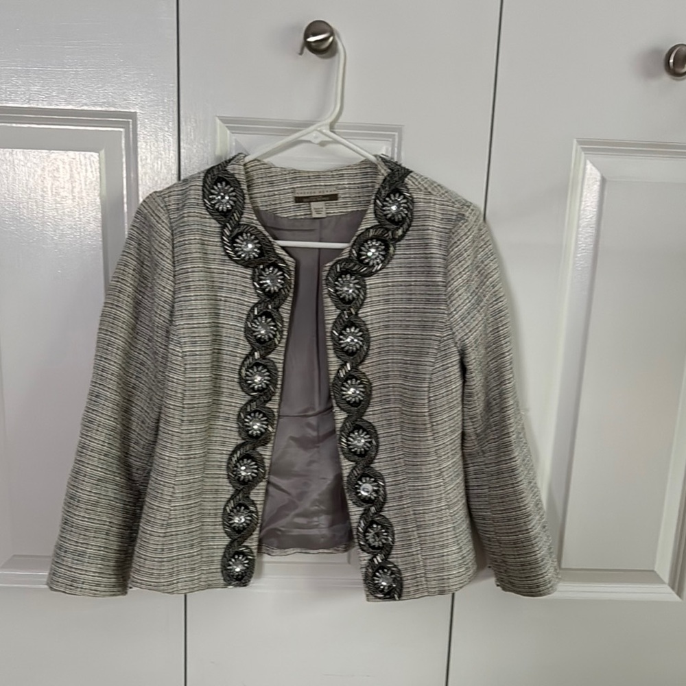 Boston Proper Textured Blazer with Black Embellishments